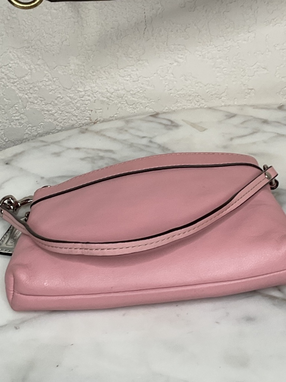 Coach Pink soft Leather Wristlet with metallic silver spell out charm,EUC - Picture 9 of 11